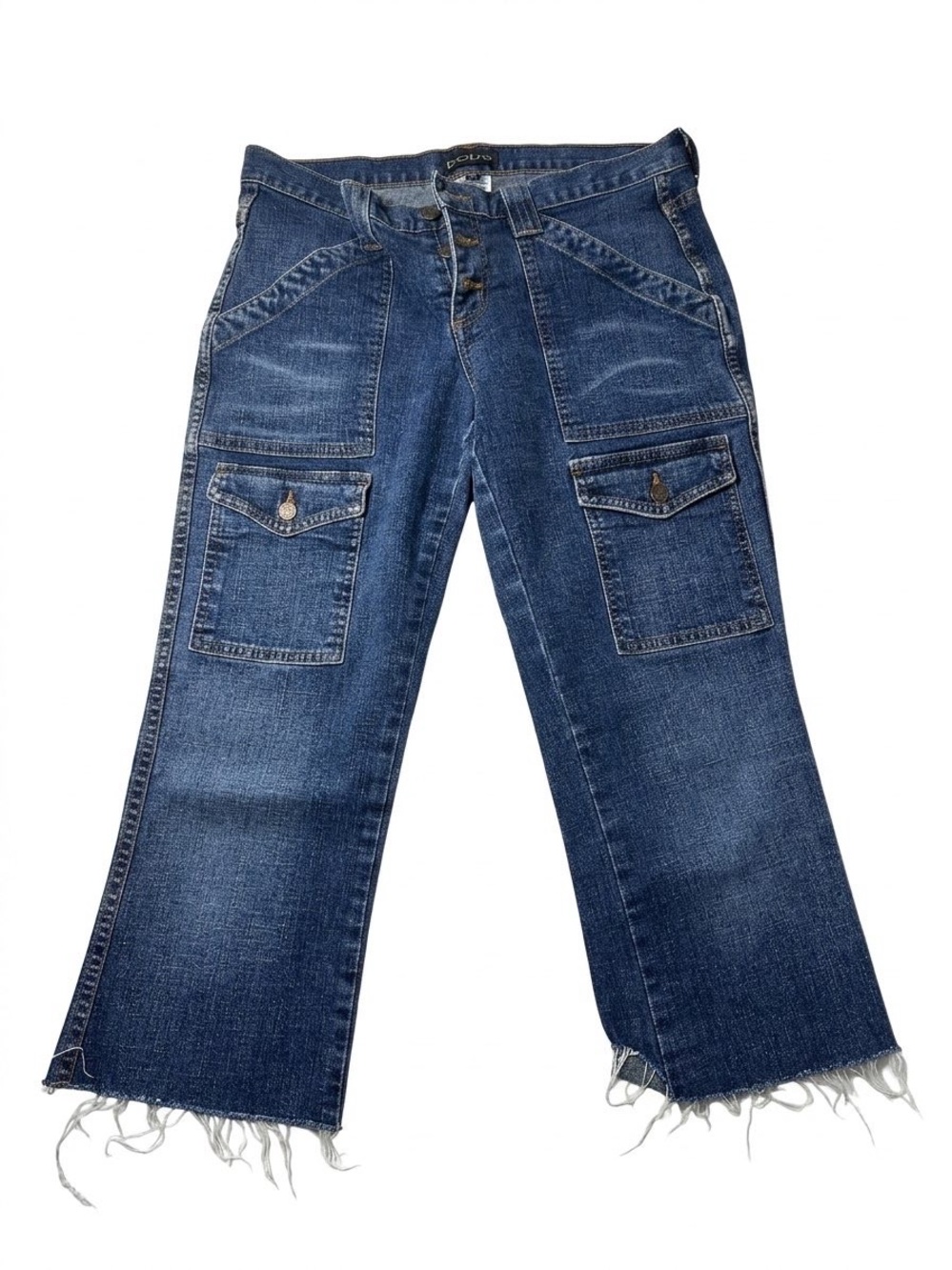 Vintage Y2K Bebe Denim Bush Pants – Distressed Raw Hem Cargo Jeans